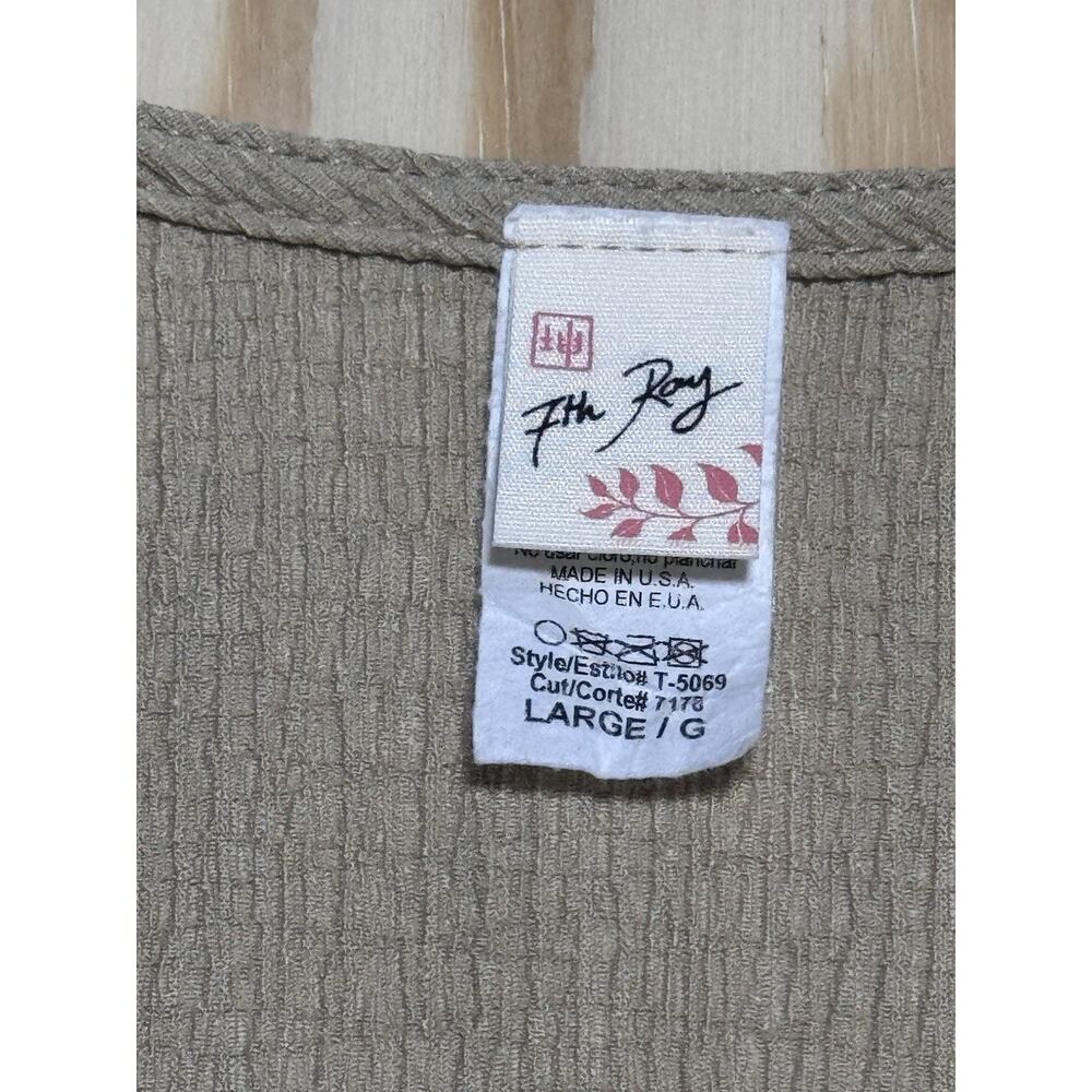 7th Ray Beige Ruffle Sleeve Top Large Textured V-Neck Made USA Boho - Picture 3 of 6